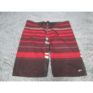 Oakley Shorts Mens‎ 34 Red Striped Swimwear Swim Trunks Polyester